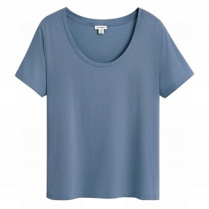 Koszulki Damskie Cuyana Pima Scoop Neck Tee Niebieskie | ZOC776GA