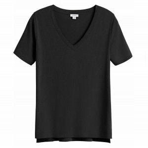 Koszulki Damskie Cuyana Pima V-Neck Tee Czarne | WNC9831EO