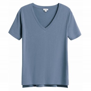 Koszulki Damskie Cuyana Pima V-Neck Tee Niebieskie | GWA7590QC