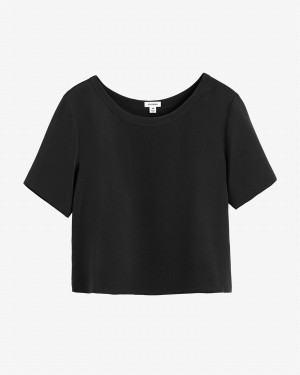 Koszulki Damskie Cuyana Silk Cropped Crewneck Tee Czarne | JIR232KY