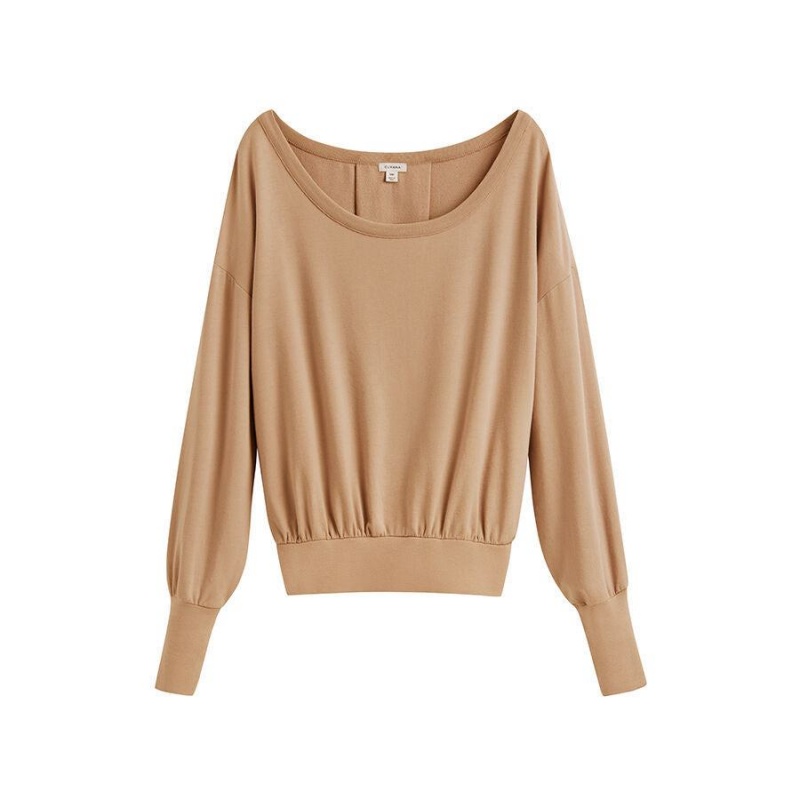 Bluzy Damskie Cuyana French Terry Boatneck Brązowe | HJN6087PU