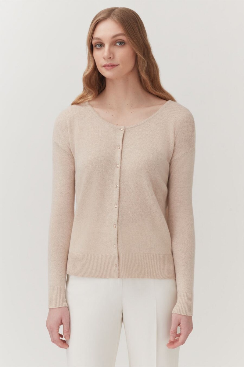 Kardigan Damskie Cuyana Single-Origin Cashmere Beżowe | XAF3350WO