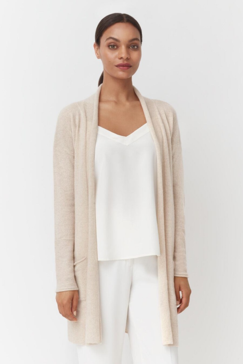 Kardigan Damskie Cuyana Single-Origin Cashmere Long Beżowe | WDF5139GR