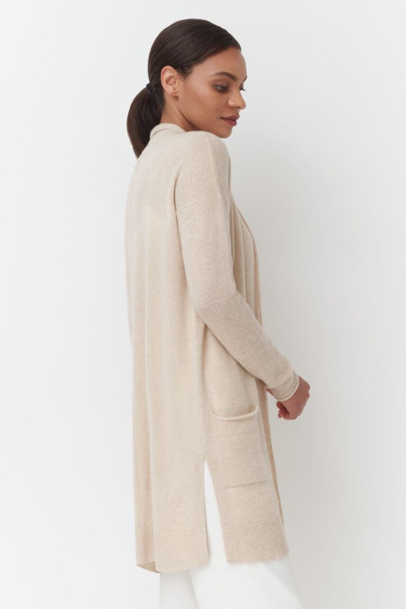 Kardigan Damskie Cuyana Single-Origin Cashmere Long Beżowe | WDF5139GR