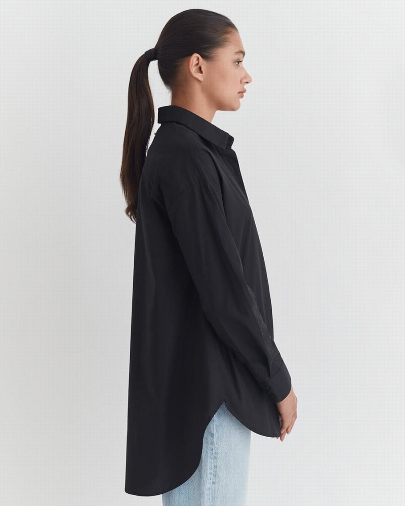 Koszule Damskie Cuyana Poplin Oversized Czarne | OLM5284LT