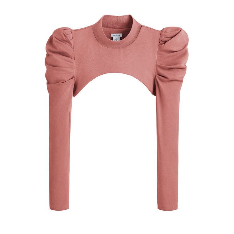 Koszulki Damskie Cuyana French Terry Puff Sleevelette Różowe | BNE7040II