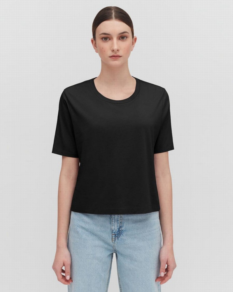 Koszulki Damskie Cuyana Pima Cropped Tee Czarne | NXO3943JL