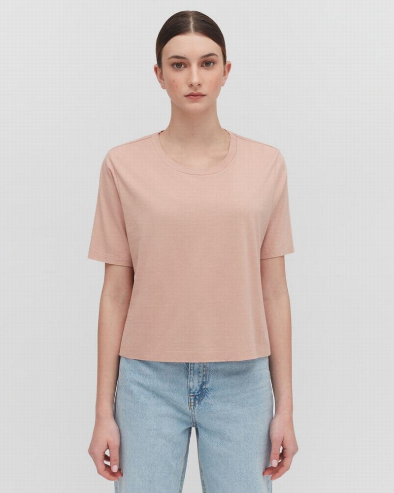 Koszulki Damskie Cuyana Pima Cropped Tee Różowe | URN5953ZS