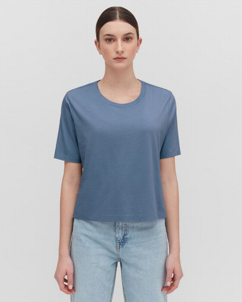 Koszulki Damskie Cuyana Pima Cropped Tee Niebieskie | GQE1626BH