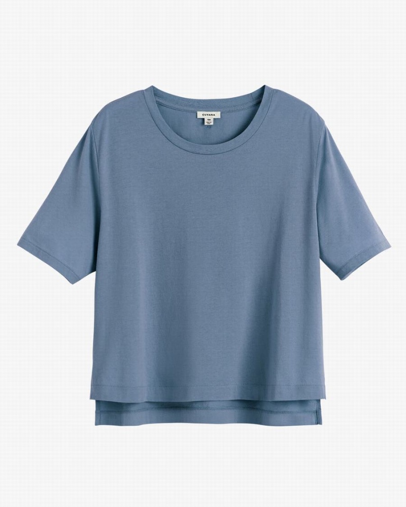 Koszulki Damskie Cuyana Pima Cropped Tee Niebieskie | GQE1626BH