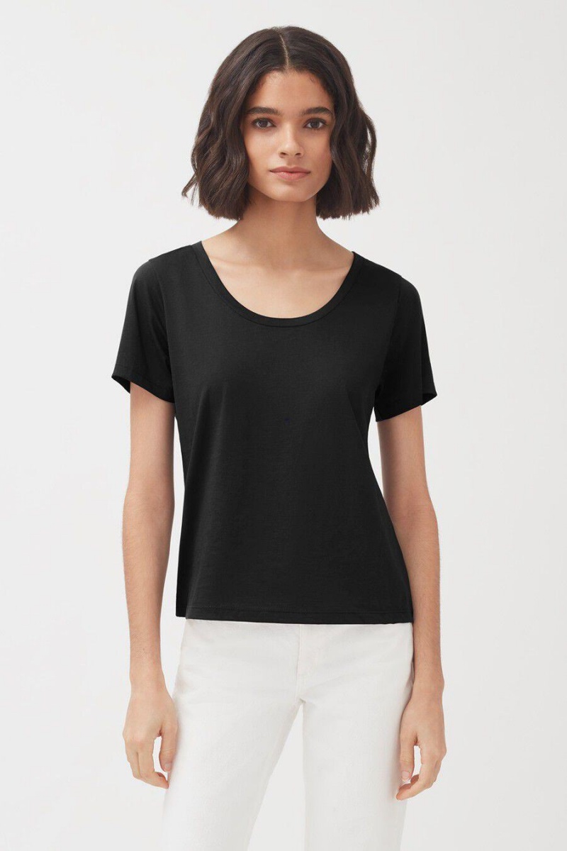 Koszulki Damskie Cuyana Pima Scoop Neck Tee Czarne | GSM604IY