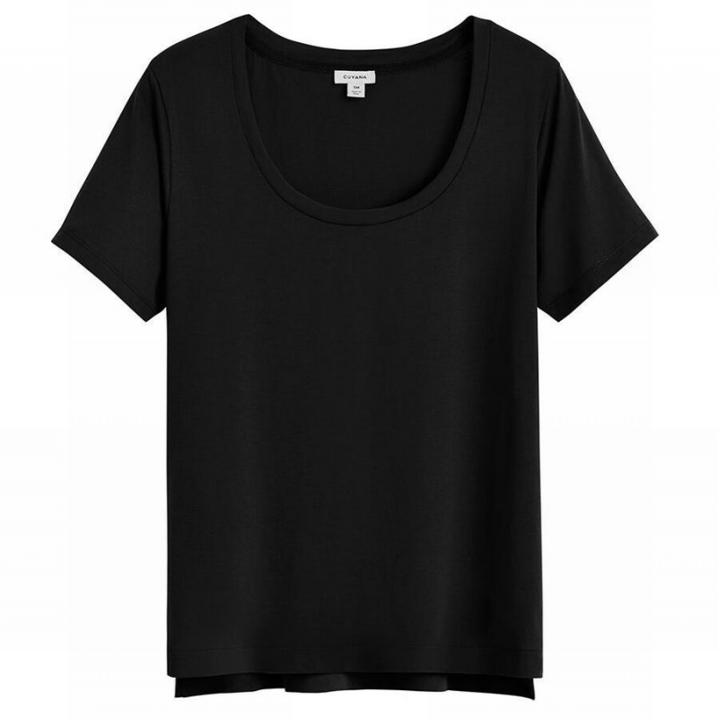 Koszulki Damskie Cuyana Pima Scoop Neck Tee Czarne | GSM604IY