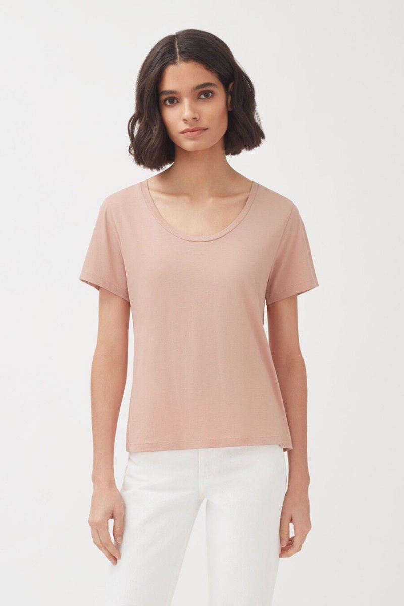 Koszulki Damskie Cuyana Pima Scoop Neck Tee Różowe | UUE3918PP