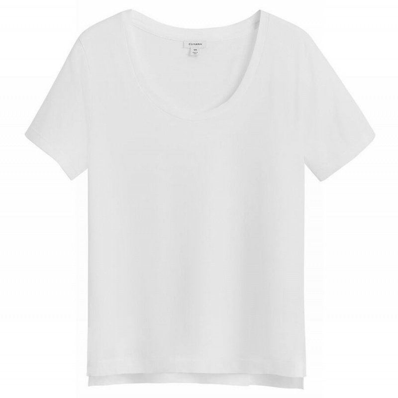 Koszulki Damskie Cuyana Pima Scoop Neck Tee Białe | CQO5660OM