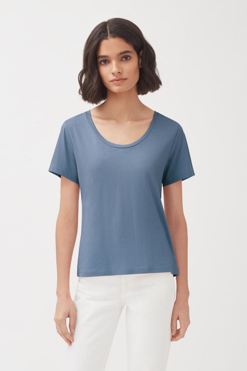 Koszulki Damskie Cuyana Pima Scoop Neck Tee Niebieskie | ZOC776GA