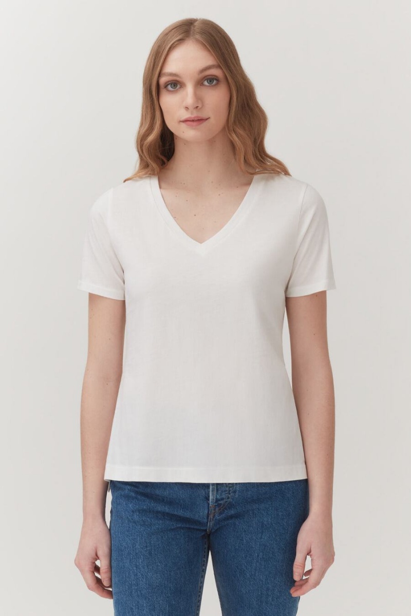 Koszulki Damskie Cuyana Pima V-Neck Tee Białe | GKV2720LW