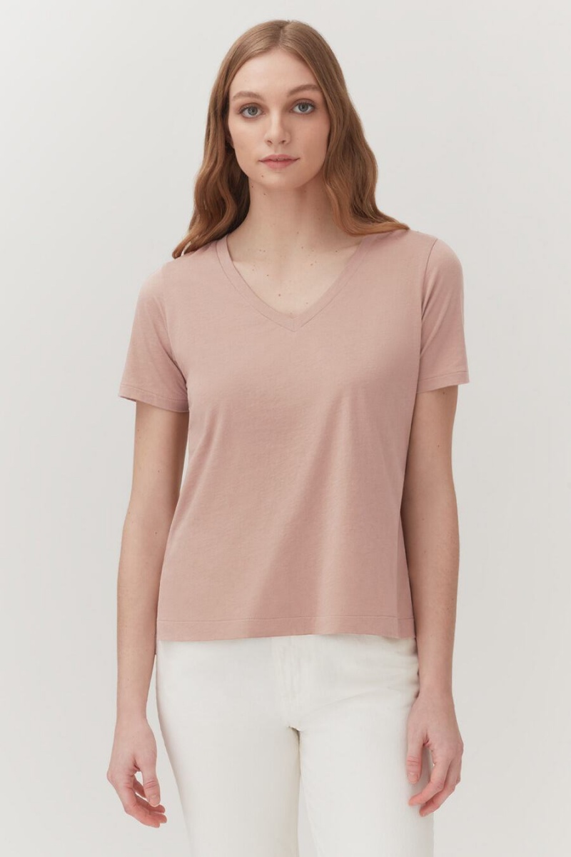 Koszulki Damskie Cuyana Pima V-Neck Tee Różowe | FXC1293XP