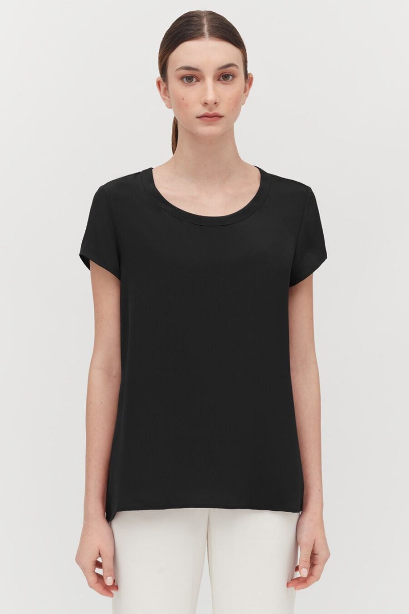 Koszulki Damskie Cuyana Silk High-Low Tee Czarne | SZV1471SD