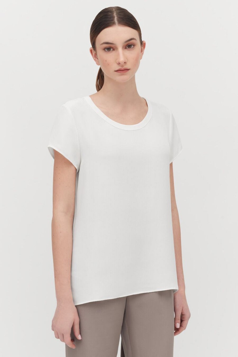 Koszulki Damskie Cuyana Silk High-Low Tee Białe | FDZ584UQ