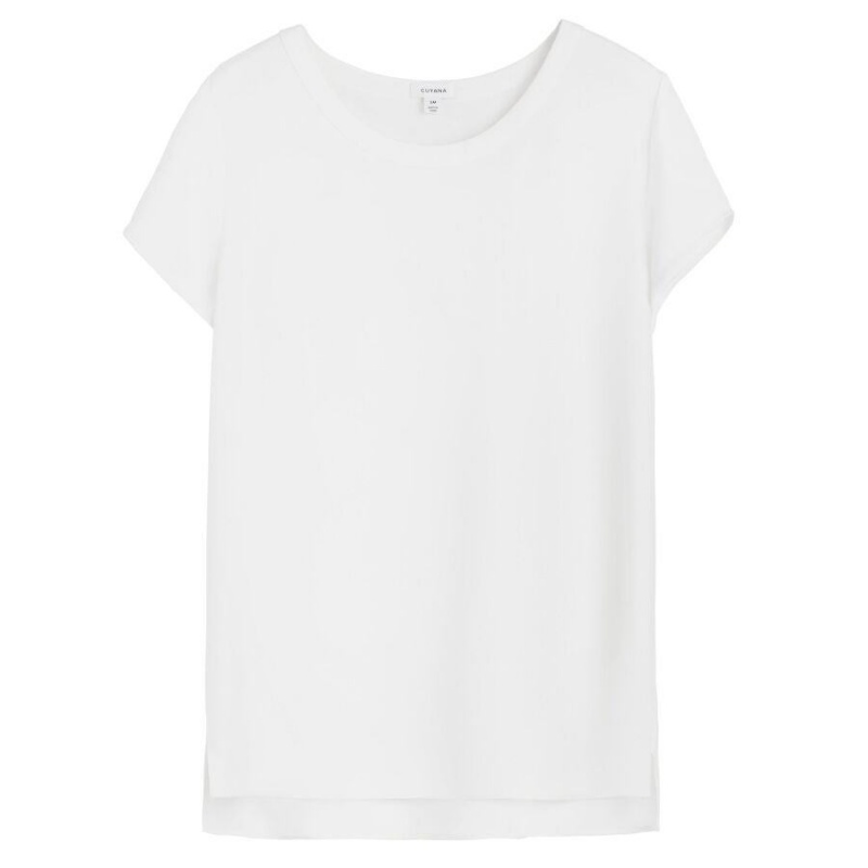 Koszulki Damskie Cuyana Silk High-Low Tee Białe | FDZ584UQ