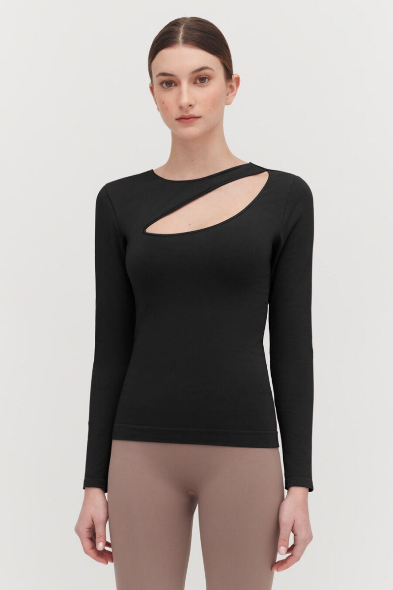 Koszulki Damskie Cuyana Stretch Long Sleeve Tee Czarne | OPA5835PB