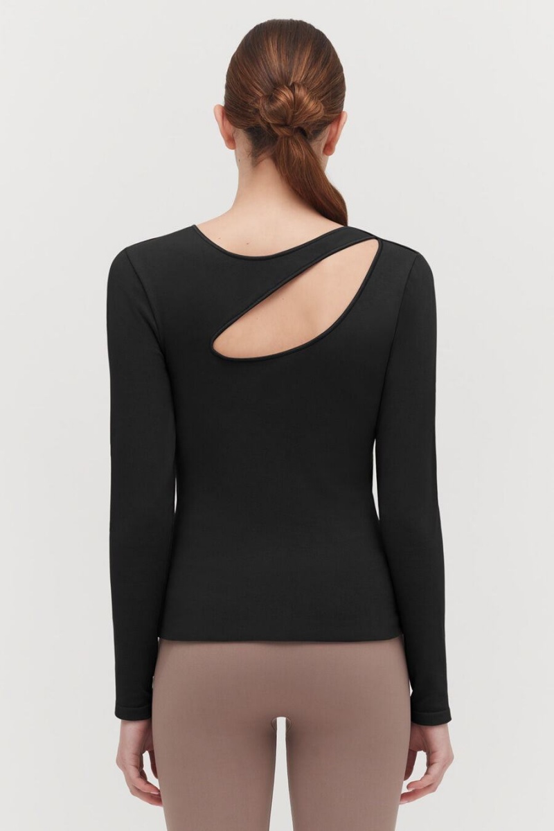 Koszulki Damskie Cuyana Stretch Long Sleeve Tee Czarne | OPA5835PB