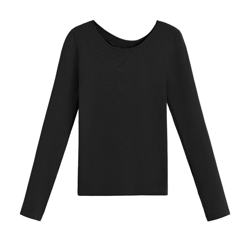 Koszulki Damskie Cuyana Stretch Long Sleeve Tee Czarne | OPA5835PB