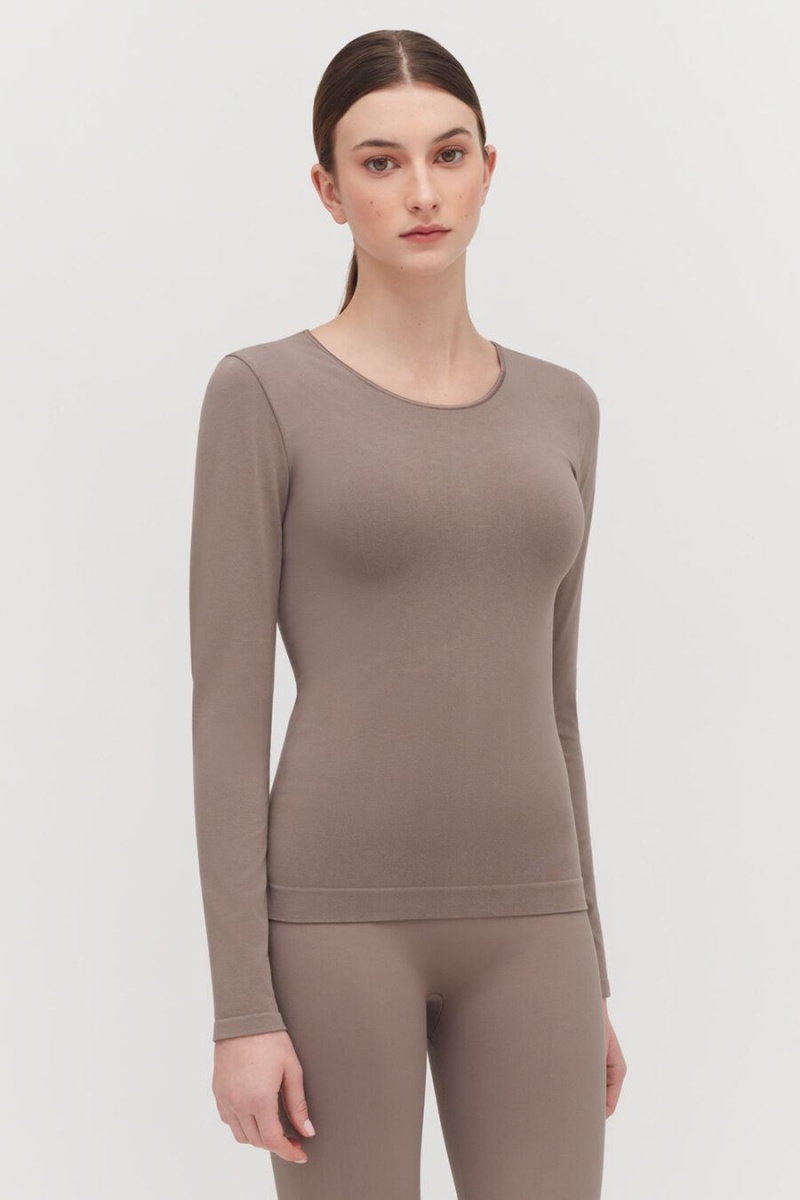 Koszulki Damskie Cuyana Stretch Long Sleeve Tee Głęboka Brązowe | AJA5089ET