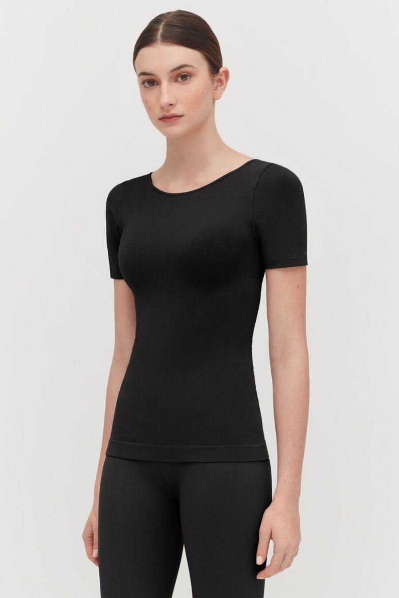 Koszulki Damskie Cuyana Stretch Scoop Neck Tee Czarne | BBL9184HO