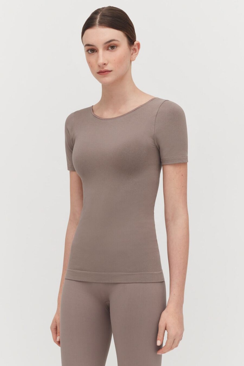 Koszulki Damskie Cuyana Stretch Scoop Neck Tee Głęboka Brązowe | GYL937DZ