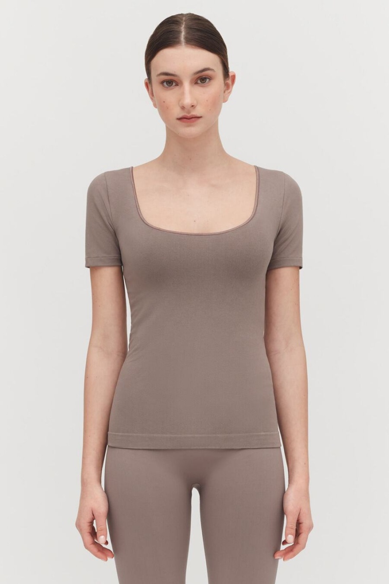 Koszulki Damskie Cuyana Stretch Scoop Neck Tee Głęboka Brązowe | GYL937DZ