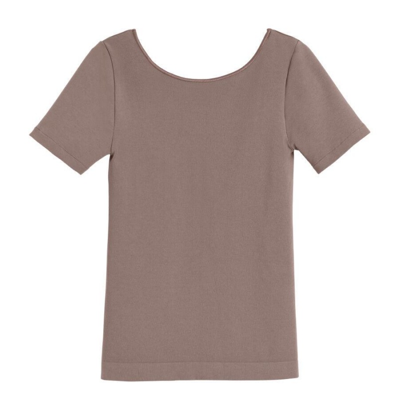 Koszulki Damskie Cuyana Stretch Scoop Neck Tee Głęboka Brązowe | GYL937DZ