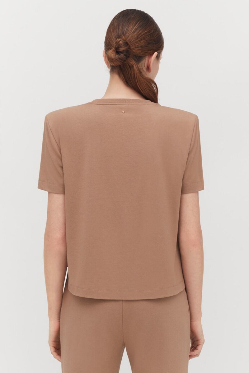 Koszulki Damskie Cuyana Watowany Shoulder Cropped Tee Khaki | QUN3341WM