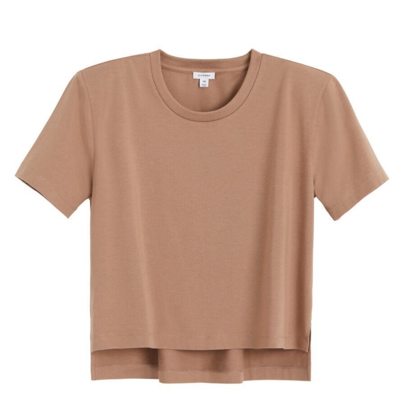 Koszulki Damskie Cuyana Watowany Shoulder Cropped Tee Khaki | QUN3341WM