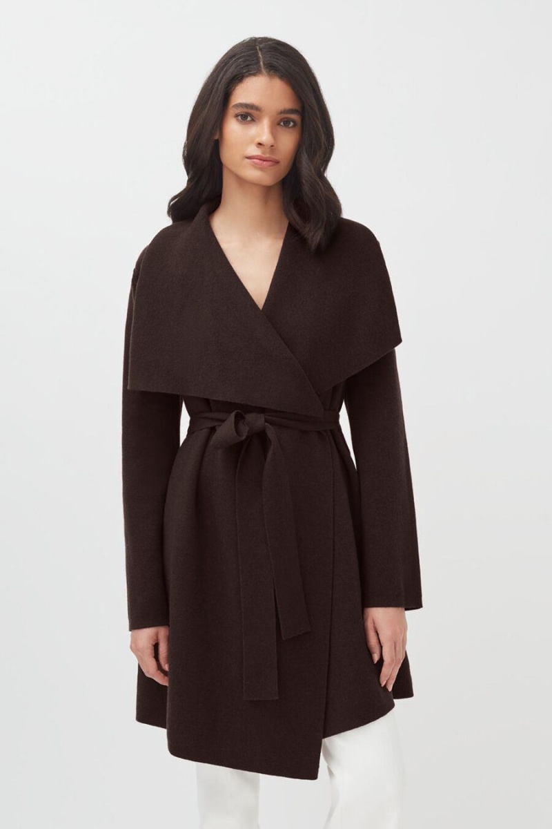 Płaszcze Damskie Cuyana Wełna Cashmere Krótkie Wrap Ciemny Brązowe | YNT7678PJ