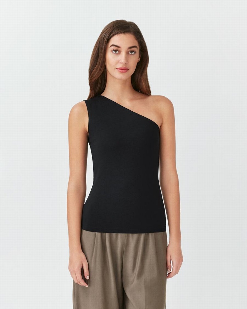 Podkoszulki Damskie Cuyana One Shoulder Top Czarne | UQY663IP