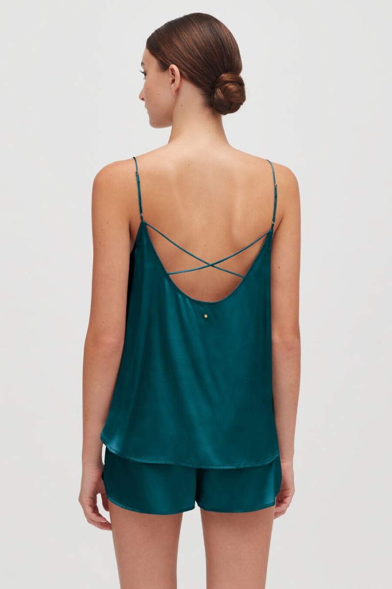 Podkoszulki Damskie Cuyana Washable Charmeuse Cross-Back Cami Niebieskie | EOU3610UM