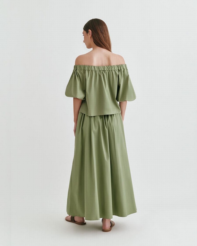 Przycięte Topy Damskie Cuyana Poplin Off-The-Shoulder Zielone | YNK7057IG