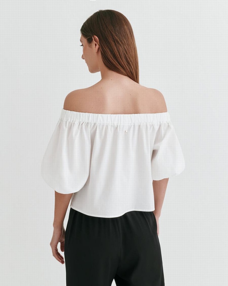 Przycięte Topy Damskie Cuyana Poplin Off-The-Shoulder Białe | SHX10044GE