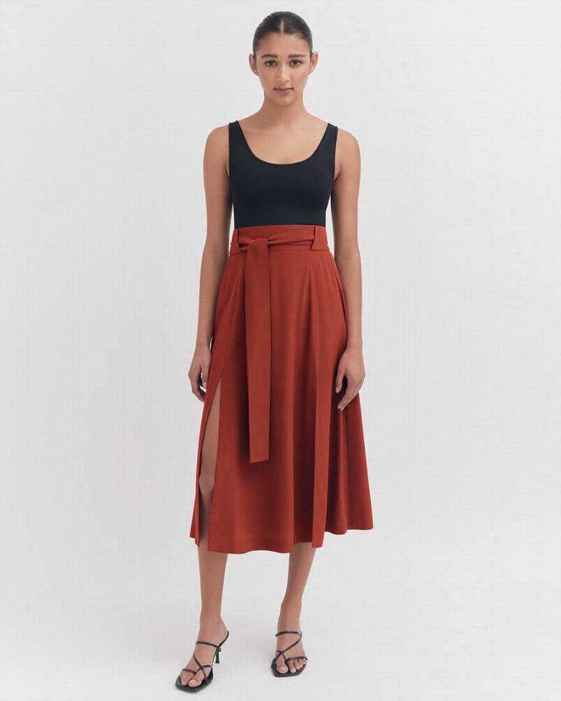 Spódnice Damskie Cuyana Silk Belted Midi Czerwone | SNY7574VF