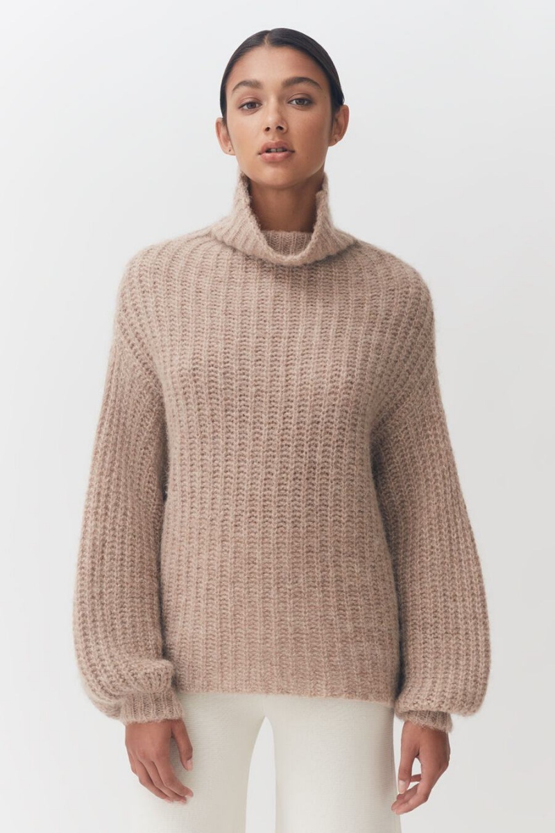 Swetry Damskie Cuyana Alpaca Wełna Turtleneck Khaki | VSN3932YP