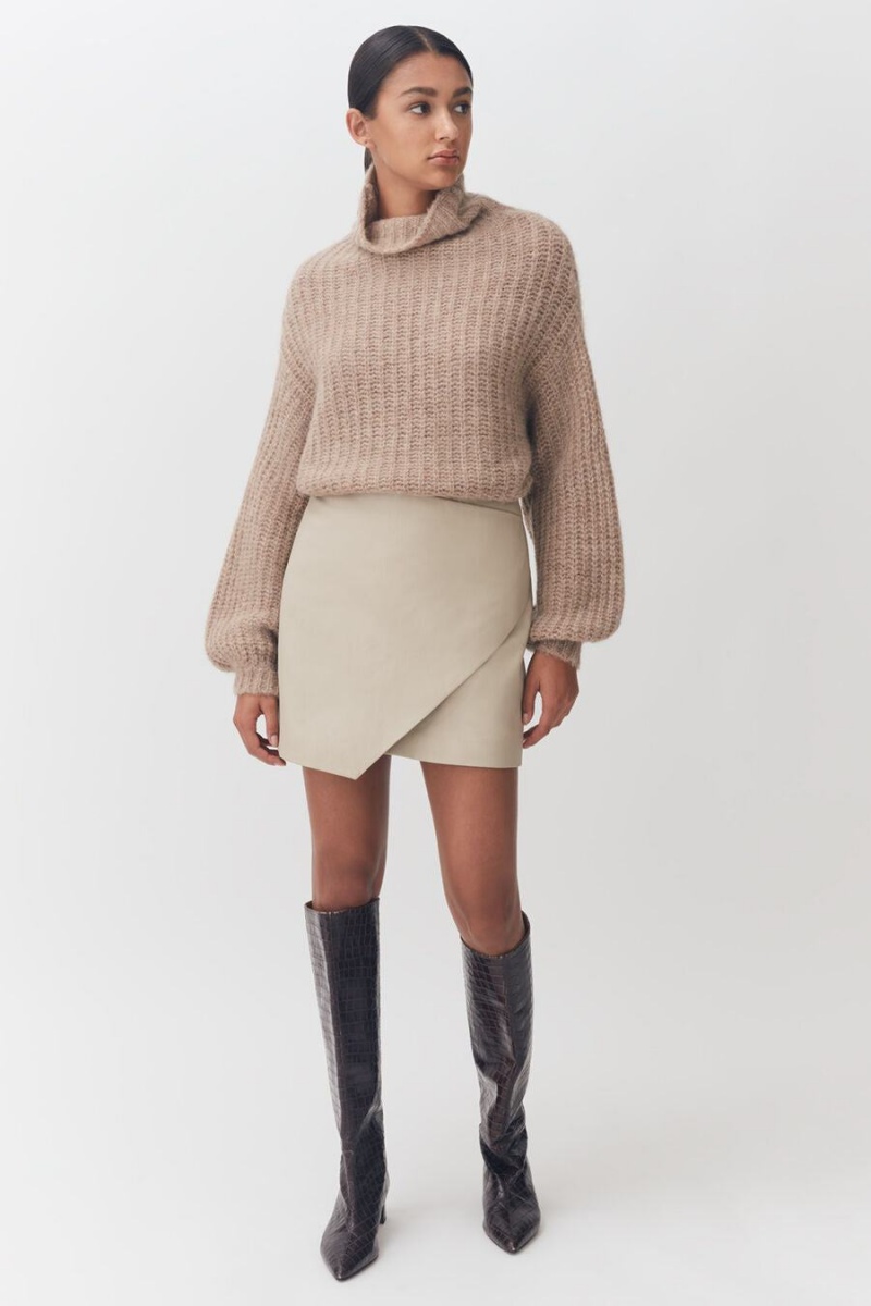 Swetry Damskie Cuyana Alpaca Wełna Turtleneck Khaki | VSN3932YP