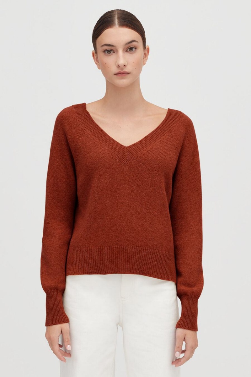 Swetry Damskie Cuyana Recycled Cashmere Deep V-Neck Pomarańczowe | DZB6962UX