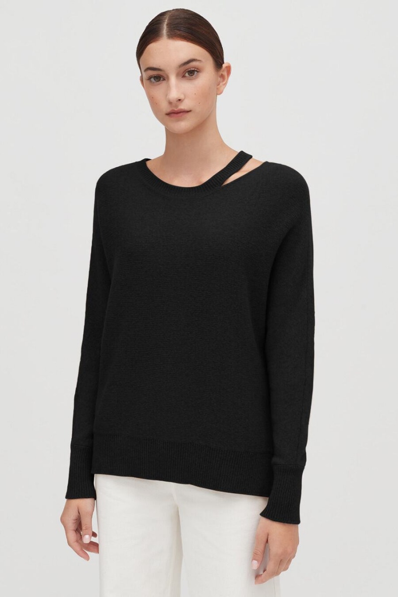 Swetry Damskie Cuyana Recycled Cashmere Split-Neck Czarne | GVM9364UO