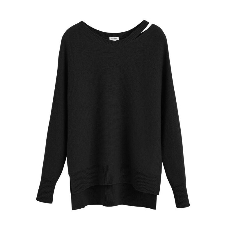 Swetry Damskie Cuyana Recycled Cashmere Split-Neck Czarne | GVM9364UO