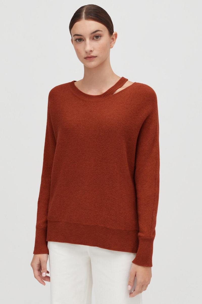 Swetry Damskie Cuyana Recycled Cashmere Split-Neck Ciemny Pomarańczowe | ETL6253OU