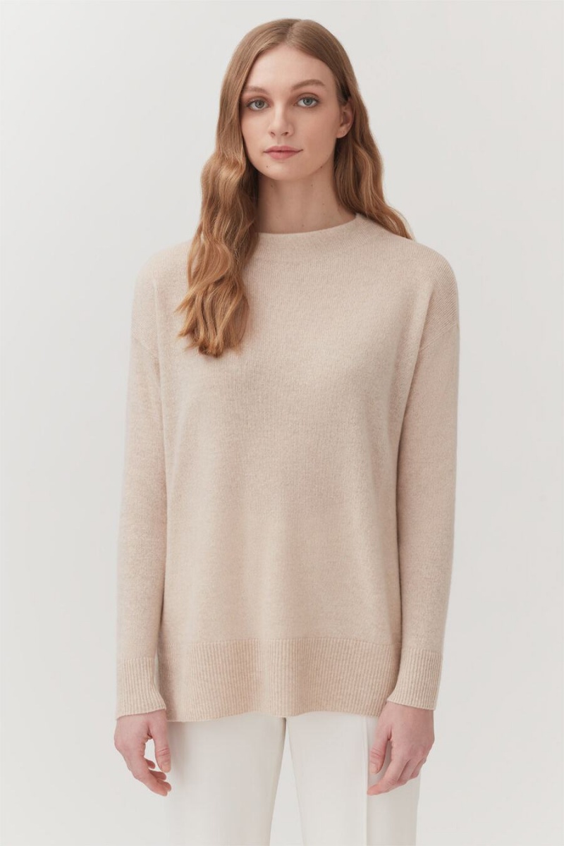 Swetry Damskie Cuyana Single-Origin Cashmere Funnel Neck Beżowe | EMV1459MX