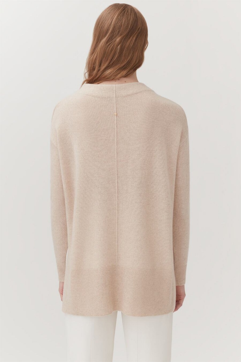 Swetry Damskie Cuyana Single-Origin Cashmere Funnel Neck Beżowe | EMV1459MX