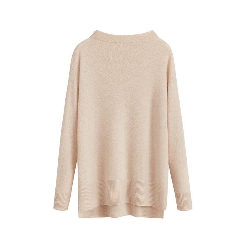 Swetry Damskie Cuyana Single-Origin Cashmere Funnel Neck Beżowe | EMV1459MX