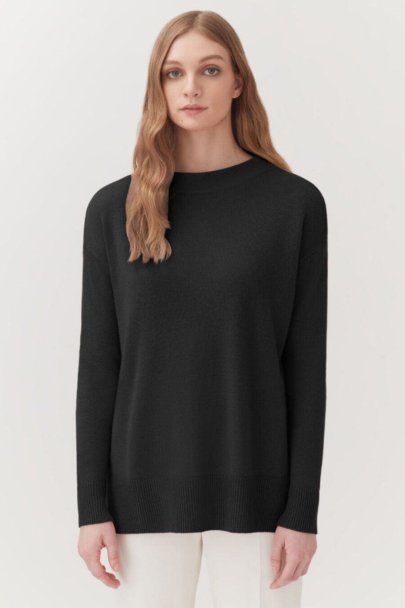 Swetry Damskie Cuyana Single-Origin Cashmere Funnel Neck Czarne | OFX2431WP